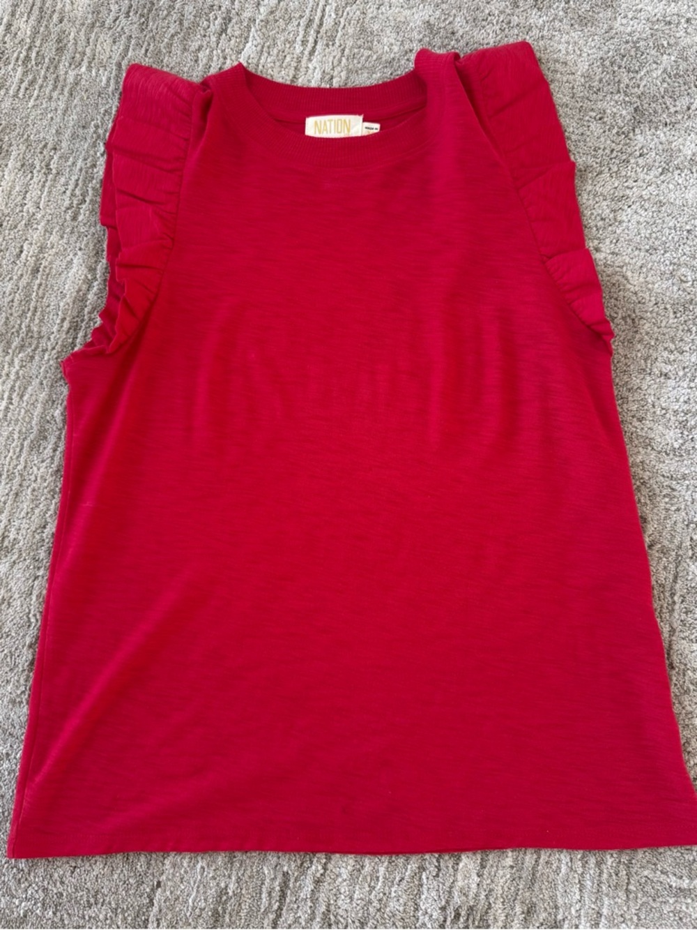Nation Red Ruffle Sleeve Women's Tee Shirt